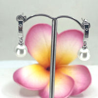 Cultured Broome Pearl & CZ Sterling Silver Drop Earrings