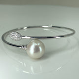 Cultured Freshwater Pearl Silver Leaf Bangle