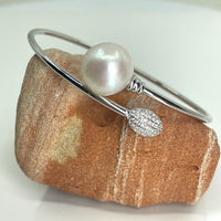 Cultured Freshwater Pearl Silver Leaf Bangle