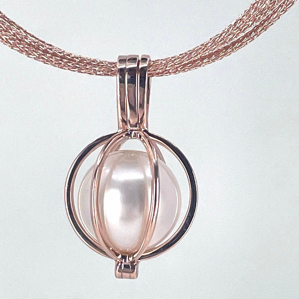 Rose Gold 9ct Cage Pearl Pendant and Necklace 