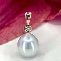 9ct Rose Gold and Diamond Broome Pearl Pendant