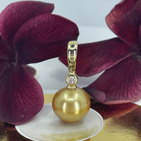 Exquisite Cultured Golden South Sea Pearl 9ct Enhancer with Diamond