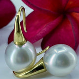 9ct Large Hook Broome Pearl Gold Earrings