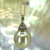 Elegant Cultured Golden South Sea Pearl 9ct Diamonds and Necklace